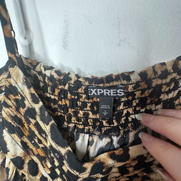 Express Cheetah Print Cami Top Front Bodice Ruched Elastic Waist Hem Small - Picture 4 of 10
